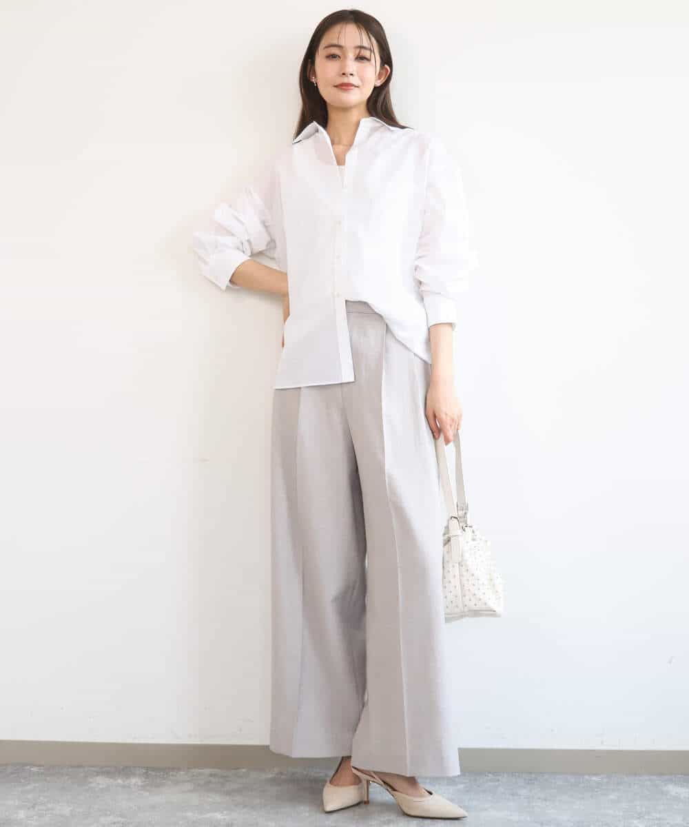 FKLGD46180 MK MICHEL KLEIN(MK ミッシェルクラン) [UVカット/接触冷感/速乾/洗える]バイオヴィンテージツイル ワイドストレートパンツ グレージュ