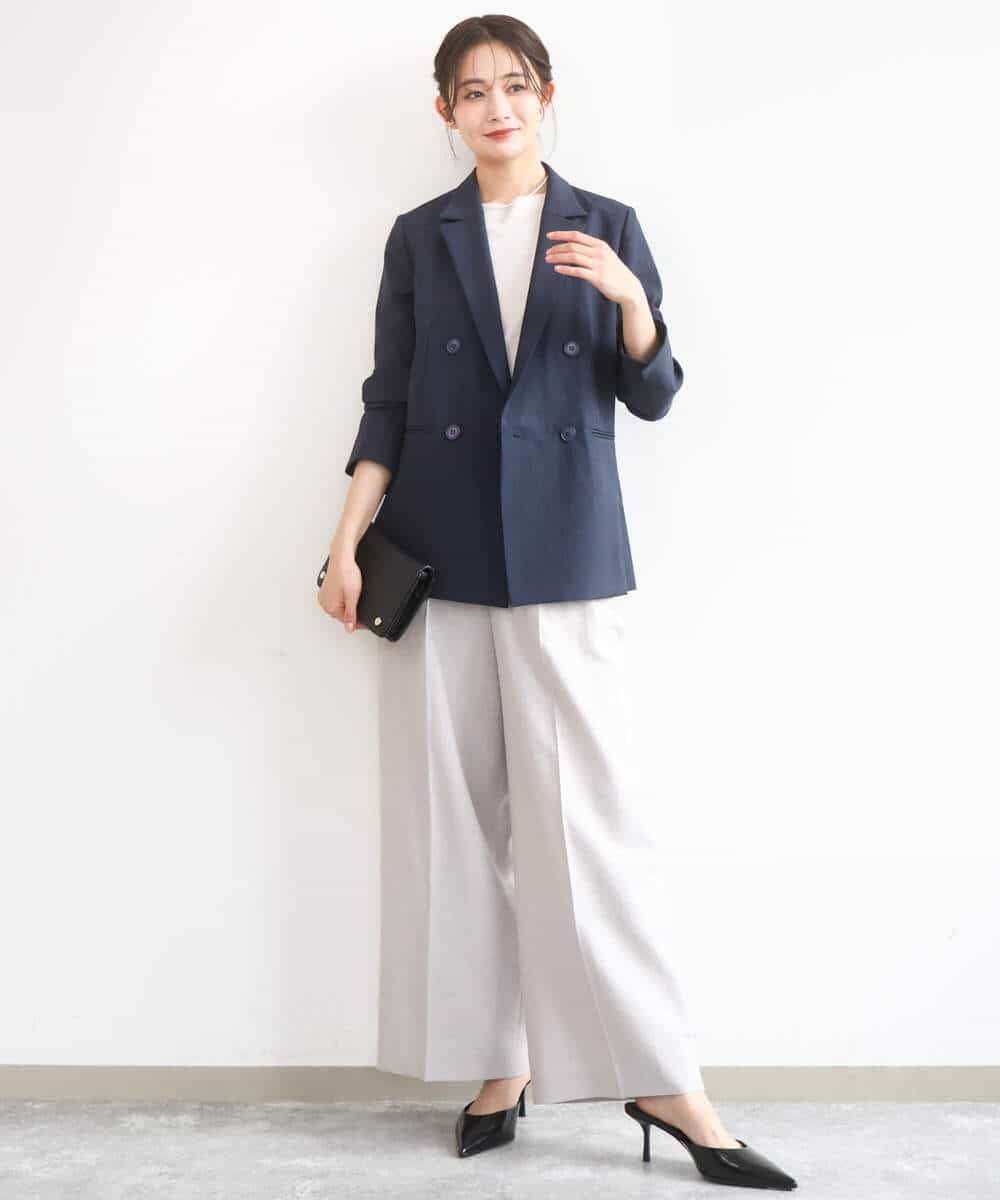 FKLGD46180 MK MICHEL KLEIN(MK ミッシェルクラン) [UVカット/接触冷感/速乾/洗える]バイオヴィンテージツイル ワイドストレートパンツ グレージュ