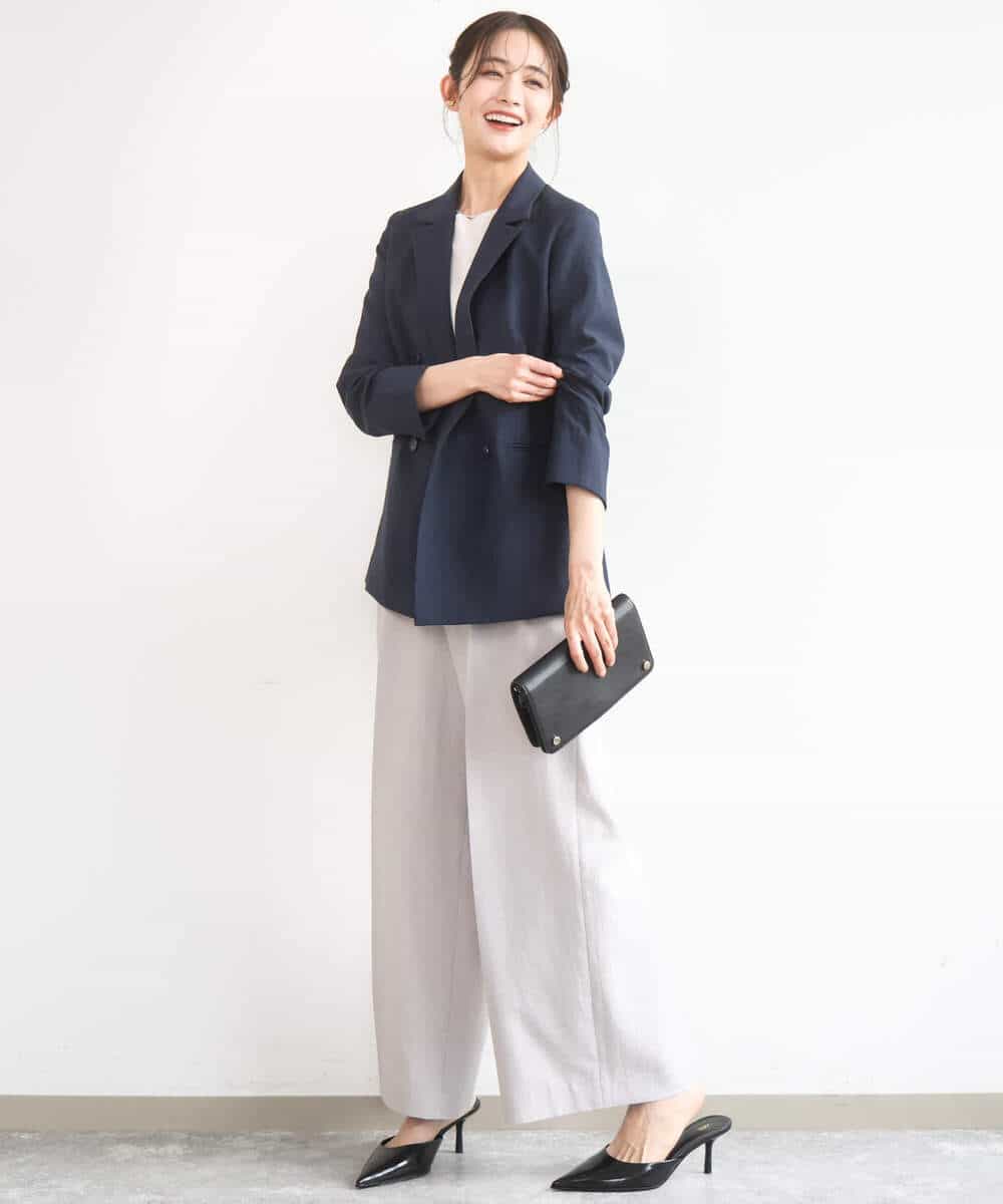 FKLGD46180 MK MICHEL KLEIN(MK ミッシェルクラン) [UVカット/接触冷感/速乾/洗える]バイオヴィンテージツイル ワイドストレートパンツ グレージュ