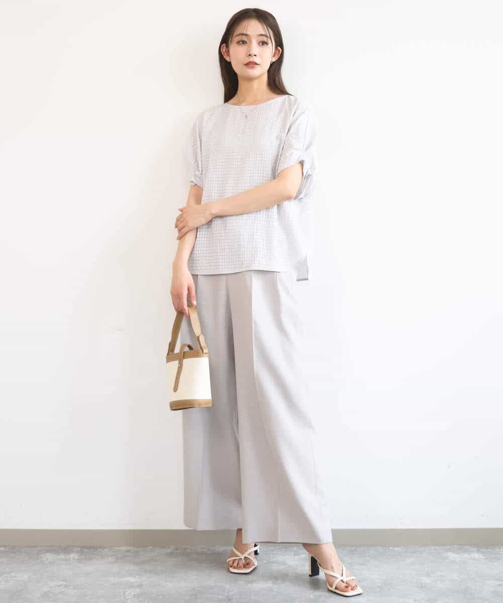 FKLGD46180 MK MICHEL KLEIN(MK ミッシェルクラン) [UVカット/接触冷感/速乾/洗える]バイオヴィンテージツイル ワイドストレートパンツ グレージュ