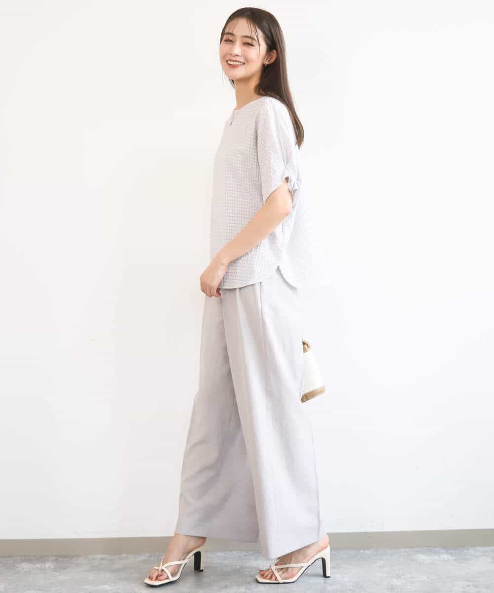 FKLGD46180 MK MICHEL KLEIN(MK ミッシェルクラン) [UVカット/接触冷感/速乾/洗える]バイオヴィンテージツイル ワイドストレートパンツ グレージュ