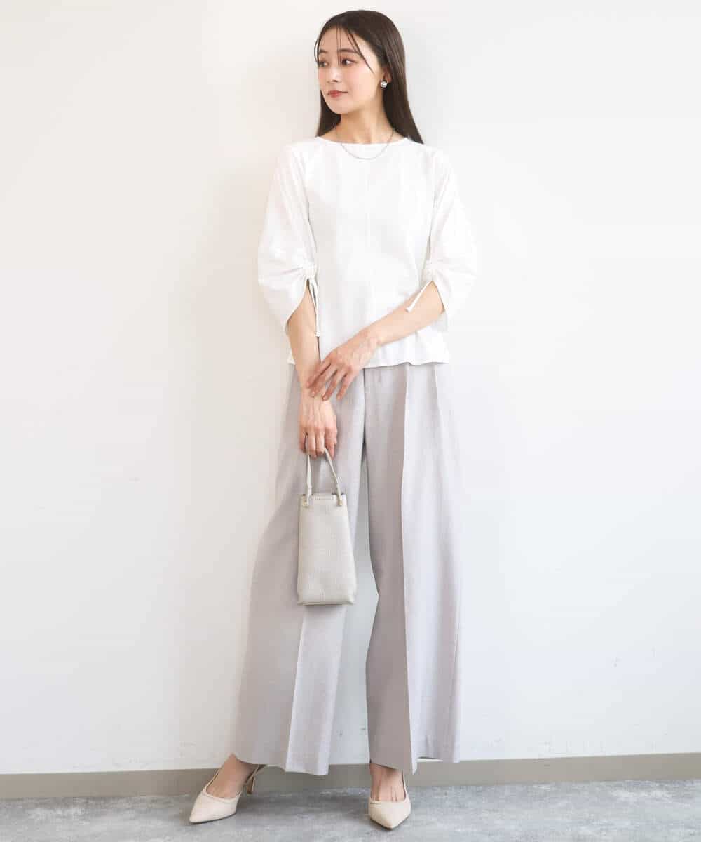 FKLGD46180 MK MICHEL KLEIN(MK ミッシェルクラン) [UVカット/接触冷感/速乾/洗える]バイオヴィンテージツイル ワイドストレートパンツ グレージュ