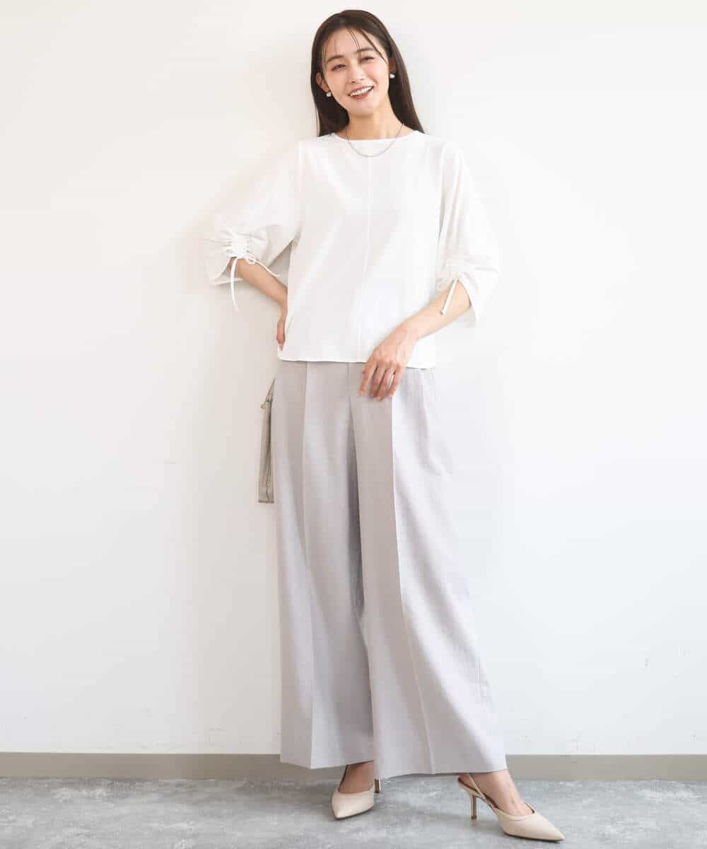 FKLGD46180 MK MICHEL KLEIN(MK ミッシェルクラン) [UVカット/接触冷感/速乾/洗える]バイオヴィンテージツイル ワイドストレートパンツ グレージュ