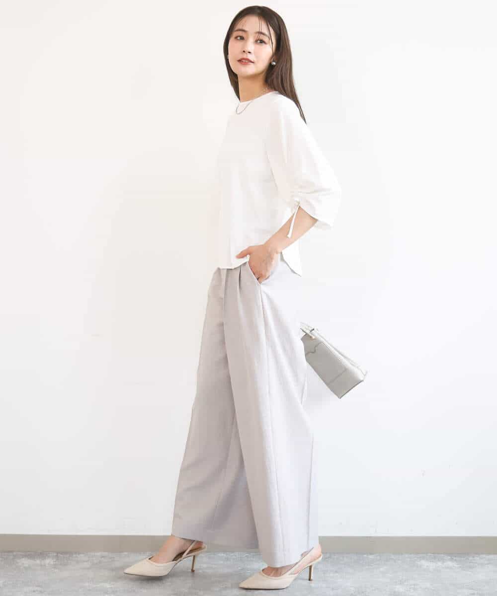 FKLGD46180 MK MICHEL KLEIN(MK ミッシェルクラン) [UVカット/接触冷感/速乾/洗える]バイオヴィンテージツイル ワイドストレートパンツ グレージュ