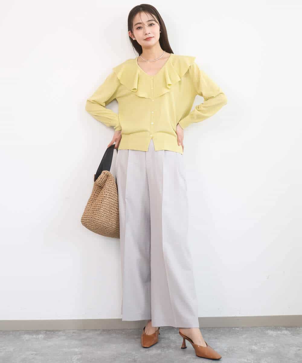 FKLGD46180 MK MICHEL KLEIN(MK ミッシェルクラン) [UVカット/接触冷感/速乾/洗える]バイオヴィンテージツイル ワイドストレートパンツ グレージュ