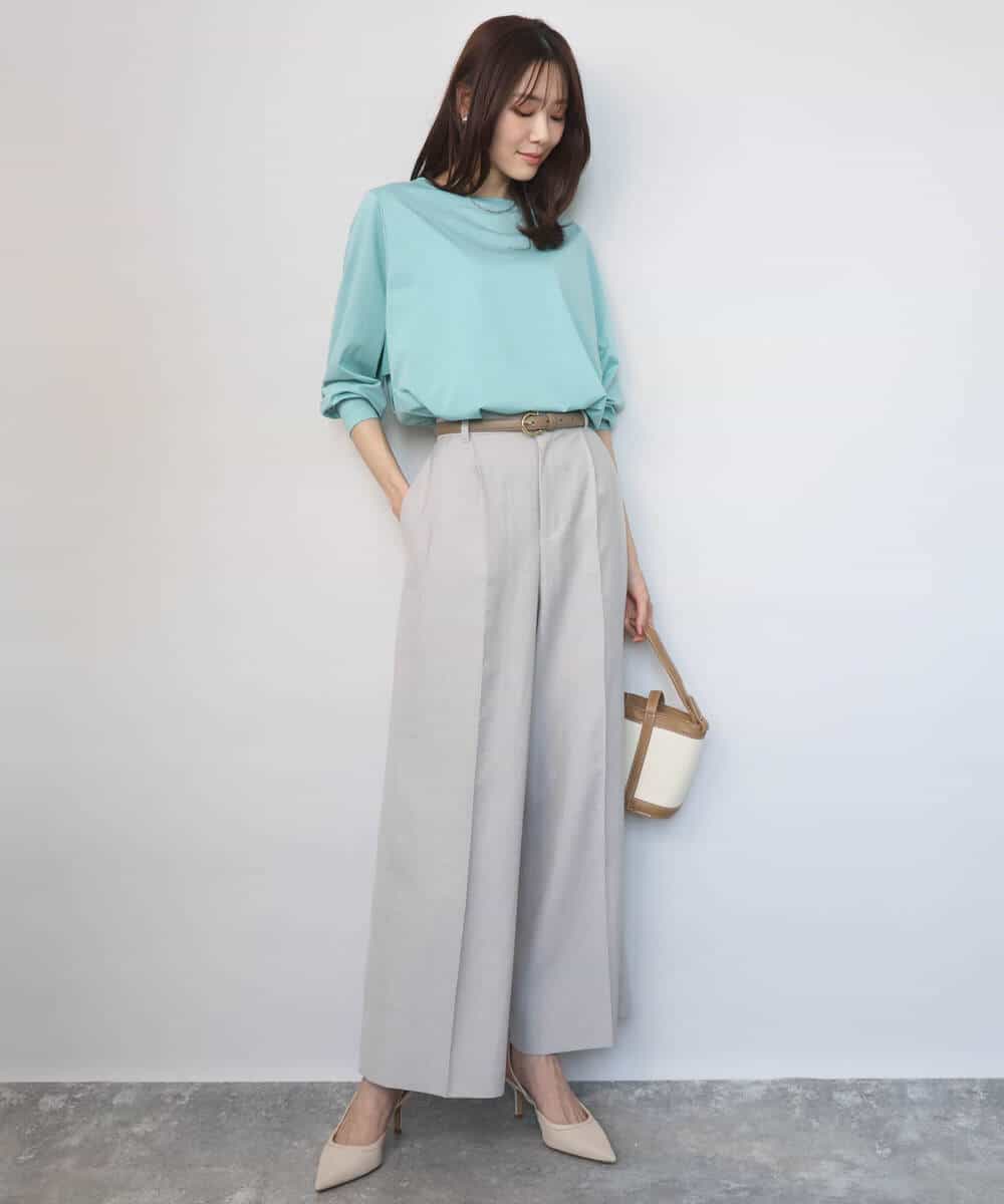 FKLGD46180 MK MICHEL KLEIN(MK ミッシェルクラン) [UVカット/接触冷感/速乾/洗える]バイオヴィンテージツイル ワイドストレートパンツ グレージュ