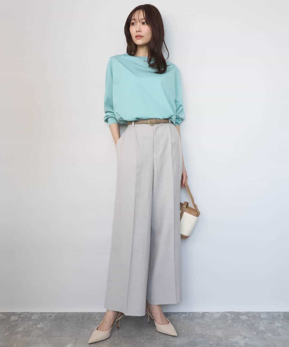 FKLGD46180 MK MICHEL KLEIN(MK ミッシェルクラン) [UVカット/接触冷感/速乾/洗える]バイオヴィンテージツイル ワイドストレートパンツ グレージュ