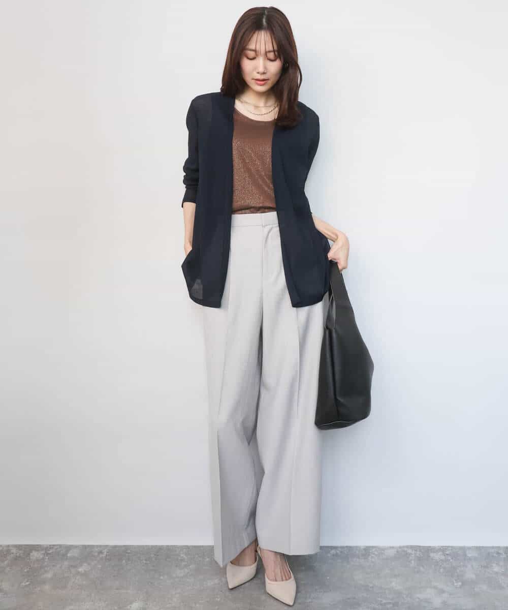 FKLGD46180 MK MICHEL KLEIN(MK ミッシェルクラン) [UVカット/接触冷感/速乾/洗える]バイオヴィンテージツイル ワイドストレートパンツ グレージュ