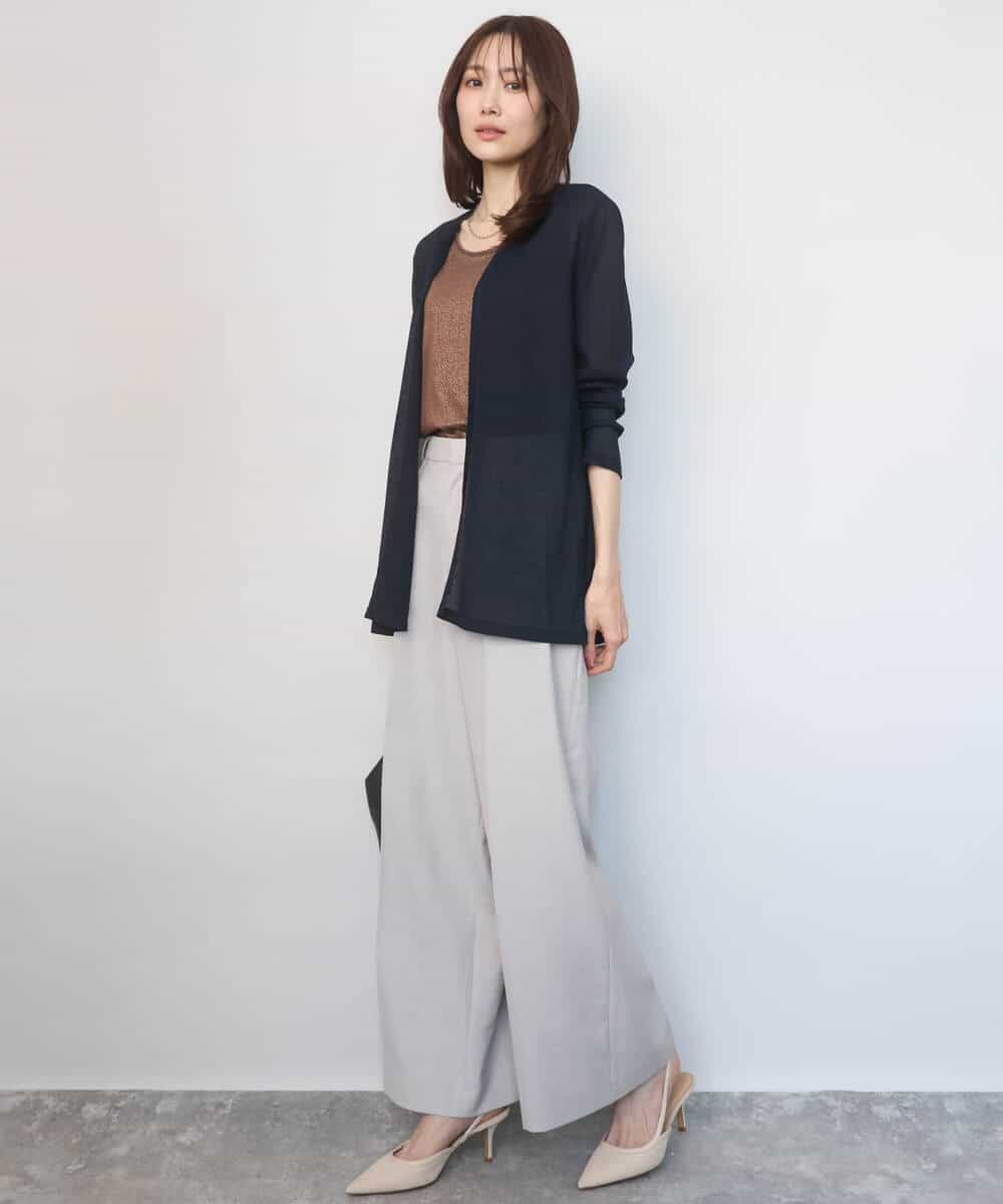 FKLGD46180 MK MICHEL KLEIN(MK ミッシェルクラン) [UVカット/接触冷感/速乾/洗える]バイオヴィンテージツイル ワイドストレートパンツ グレージュ