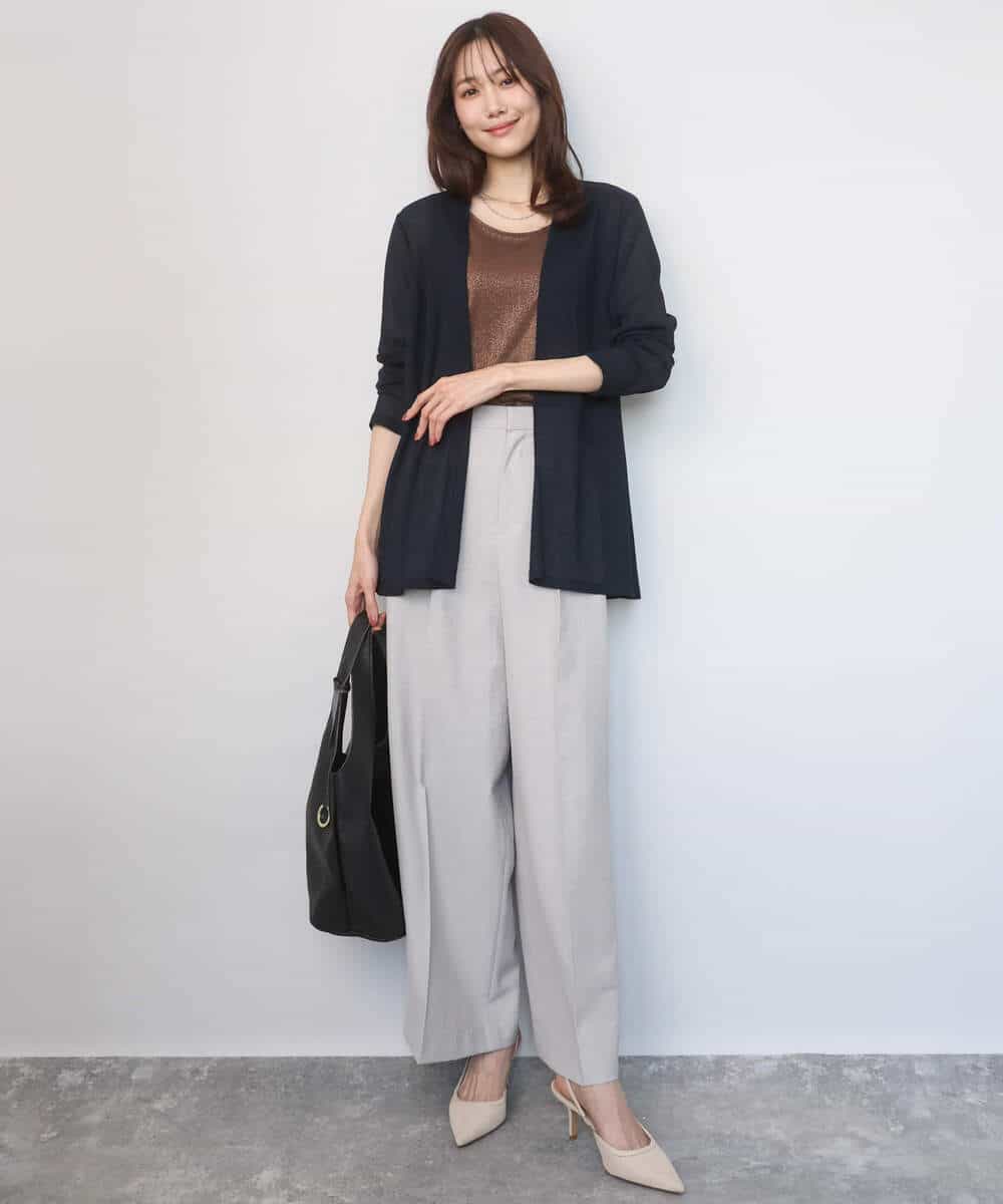 FKLGD46180 MK MICHEL KLEIN(MK ミッシェルクラン) [UVカット/接触冷感/速乾/洗える]バイオヴィンテージツイル ワイドストレートパンツ グレージュ