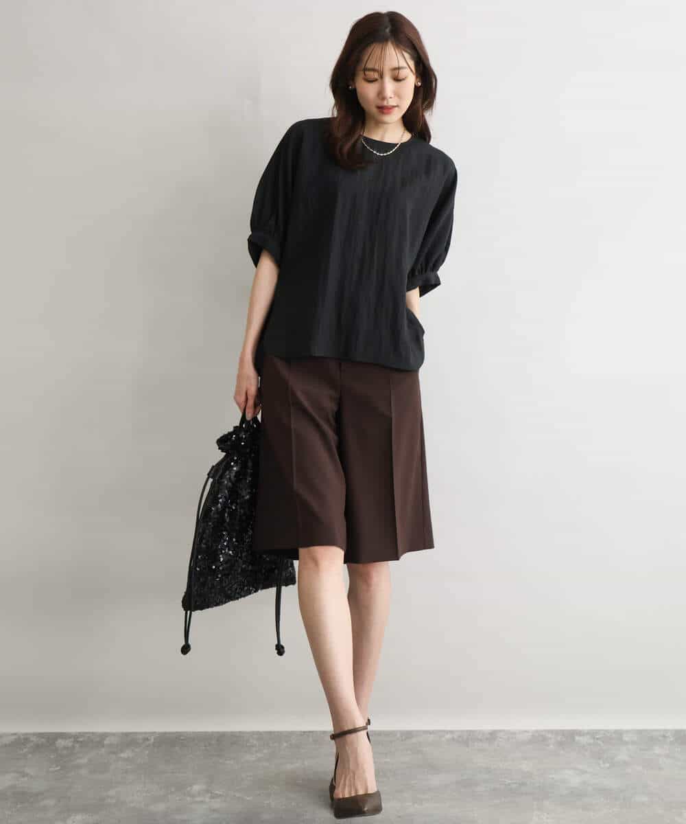 FKLGD57150 MK MICHEL KLEIN(MK ミッシェルクラン) [洗える]リネンライクストレッチ ショートパンツ ベージュ