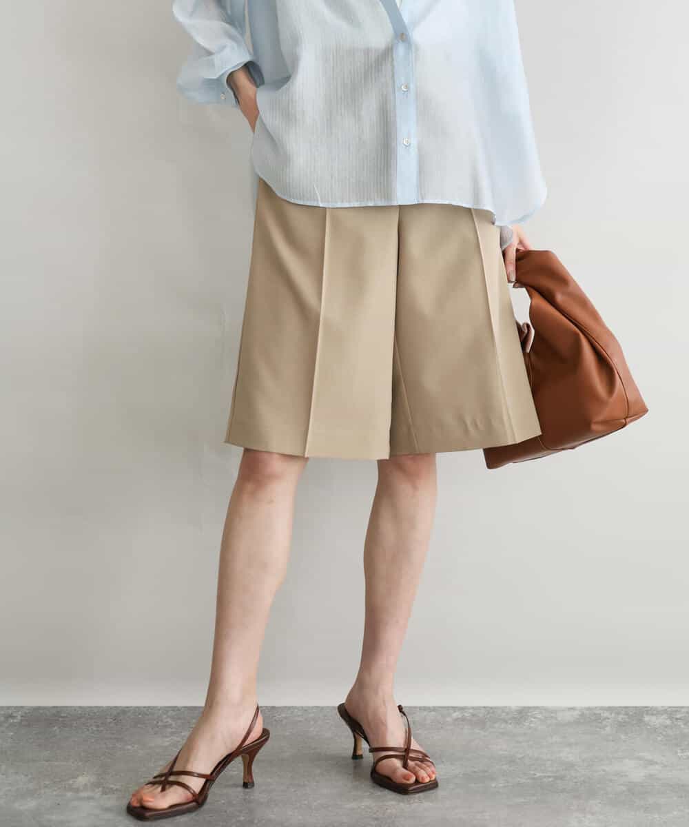 FKLGD57150 MK MICHEL KLEIN(MK ミッシェルクラン) [洗える]リネンライクストレッチ ショートパンツ ベージュ