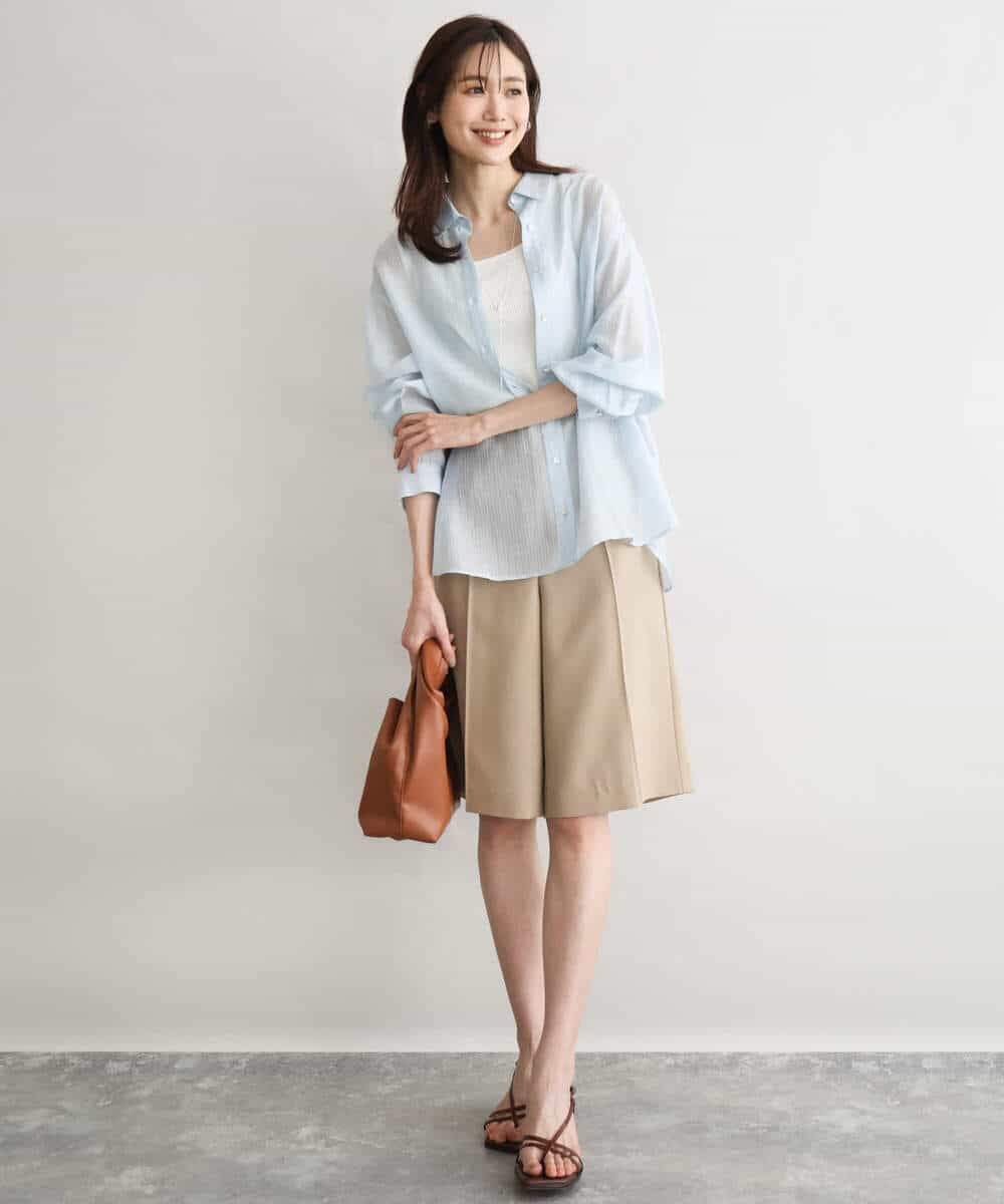 FKLGD57150 MK MICHEL KLEIN(MK ミッシェルクラン) [洗える]リネンライクストレッチ ショートパンツ ベージュ