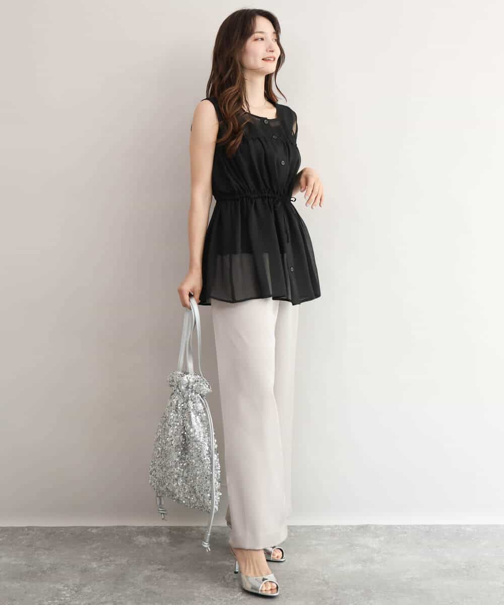 FKLJD71150 MK MICHEL KLEIN(MK ミッシェルクラン) [接触冷感/洗える]リラクシーサテンワイドパンツ ブラウン