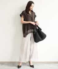 FKLJD71150 MK MICHEL KLEIN(MK ミッシェルクラン) [接触冷感/洗える]リラクシーサテンワイドパンツ ブラウン