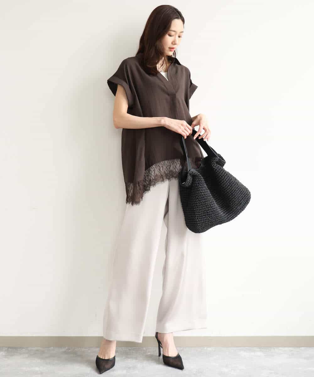 FKLJD71150 MK MICHEL KLEIN(MK ミッシェルクラン) [接触冷感/洗える]リラクシーサテンワイドパンツ ブラウン
