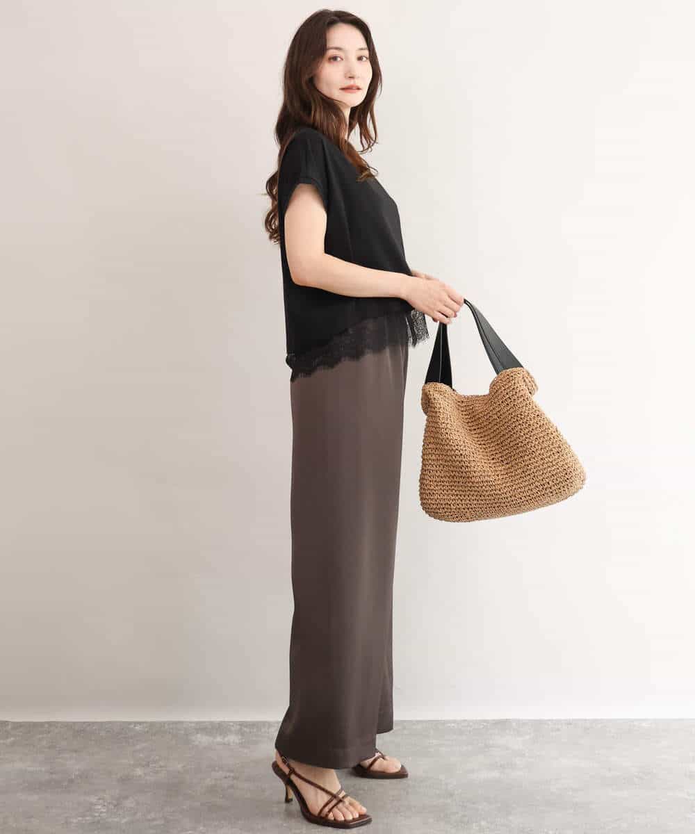 FKLJD71150 MK MICHEL KLEIN(MK ミッシェルクラン) [接触冷感/洗える]リラクシーサテンワイドパンツ ブラウン