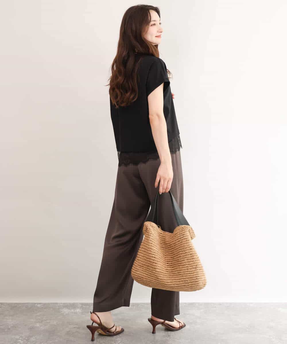 FKLJD71150 MK MICHEL KLEIN(MK ミッシェルクラン) [接触冷感/洗える]リラクシーサテンワイドパンツ ブラウン