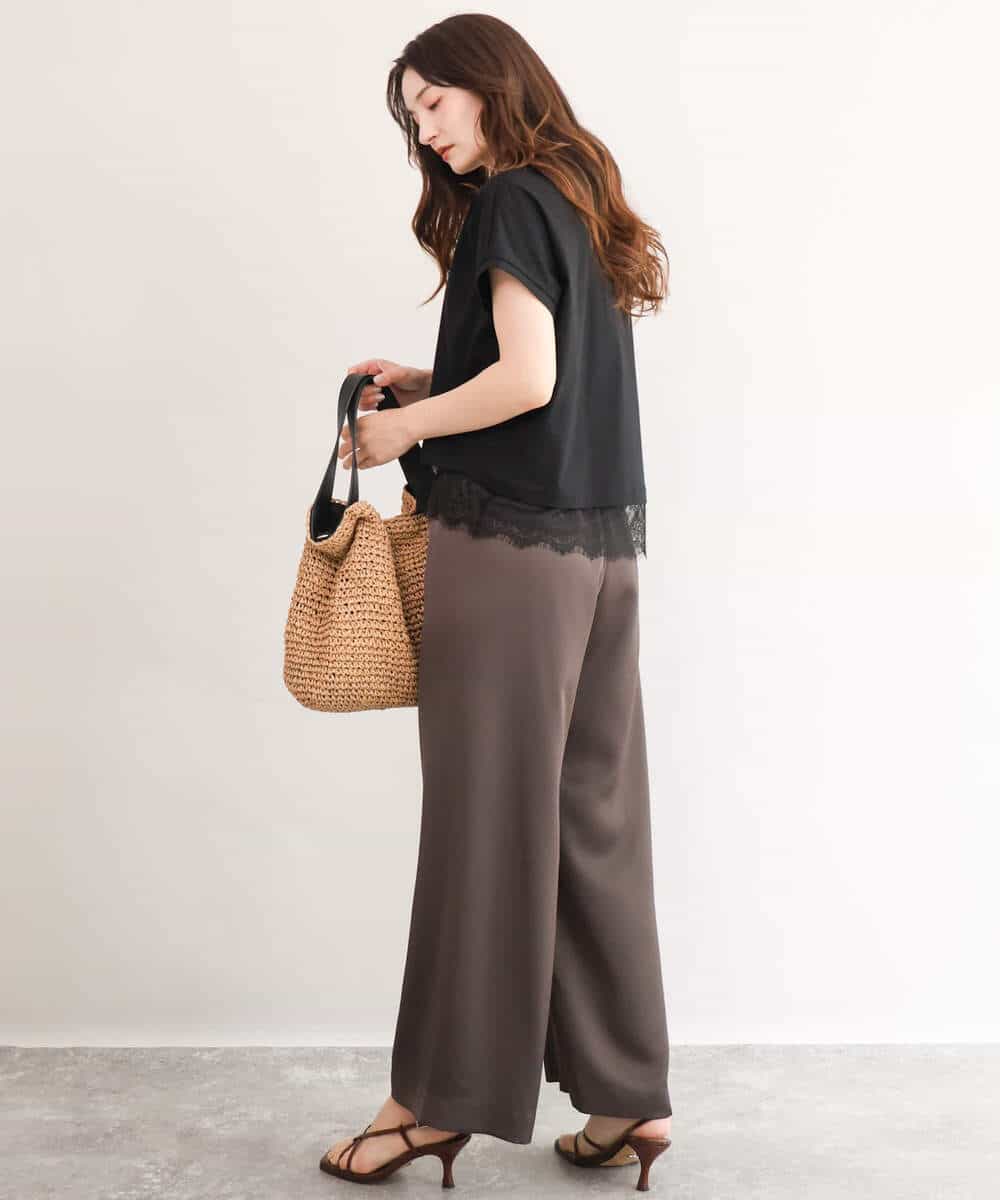 FKLJD71150 MK MICHEL KLEIN(MK ミッシェルクラン) [接触冷感/洗える]リラクシーサテンワイドパンツ ブラウン