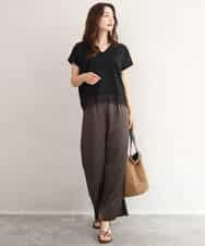 FKLJD71150 MK MICHEL KLEIN(MK ミッシェルクラン) [接触冷感/洗える]リラクシーサテンワイドパンツ ブラウン