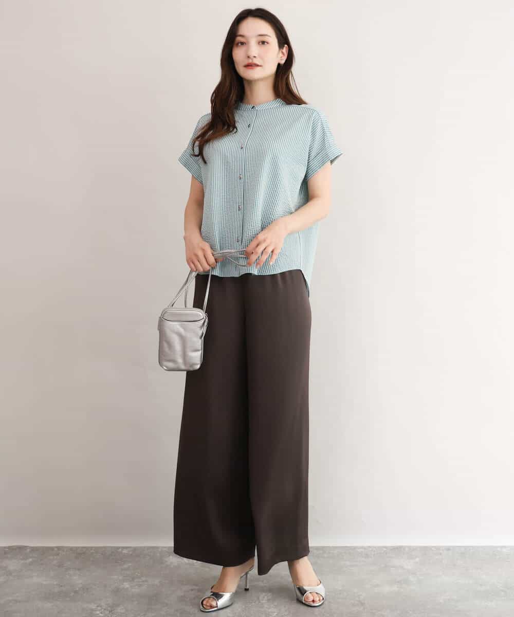 FKLJD71150 MK MICHEL KLEIN(MK ミッシェルクラン) [接触冷感/洗える]リラクシーサテンワイドパンツ ブラウン