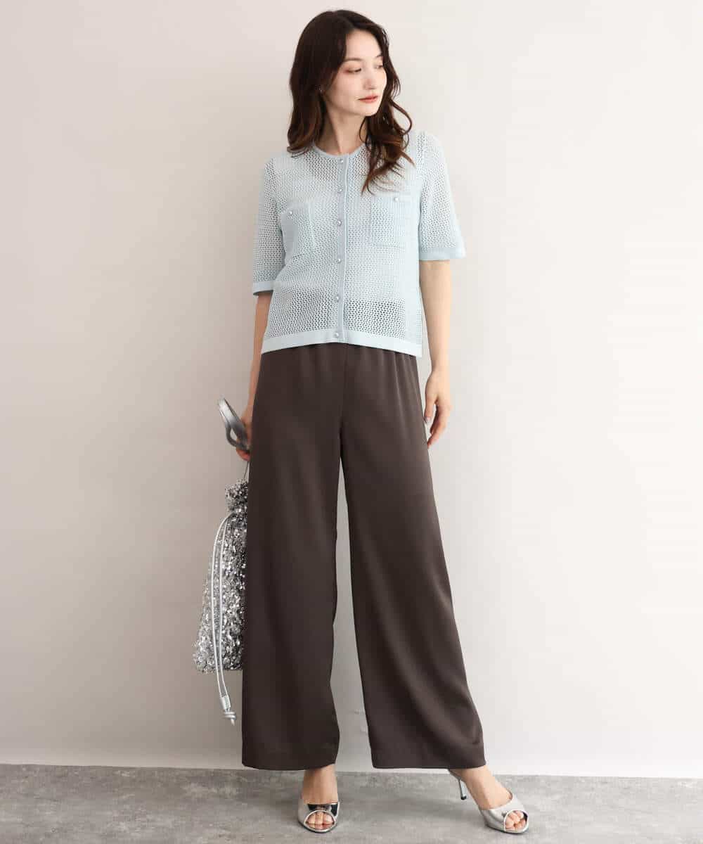 FKLJD71150 MK MICHEL KLEIN(MK ミッシェルクラン) [接触冷感/洗える]リラクシーサテンワイドパンツ ブラウン