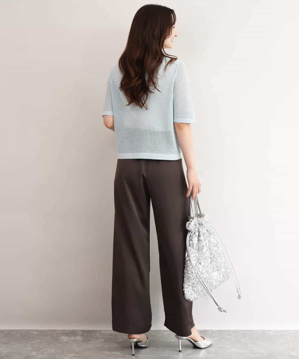FKLJD71150 MK MICHEL KLEIN(MK ミッシェルクラン) [接触冷感/洗える]リラクシーサテンワイドパンツ ブラウン