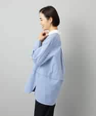 FMBAD19270 MICHEL KLEIN(ミッシェルクラン) [2WAY]クレリックオーバーサイズストライプシャツ ブルー