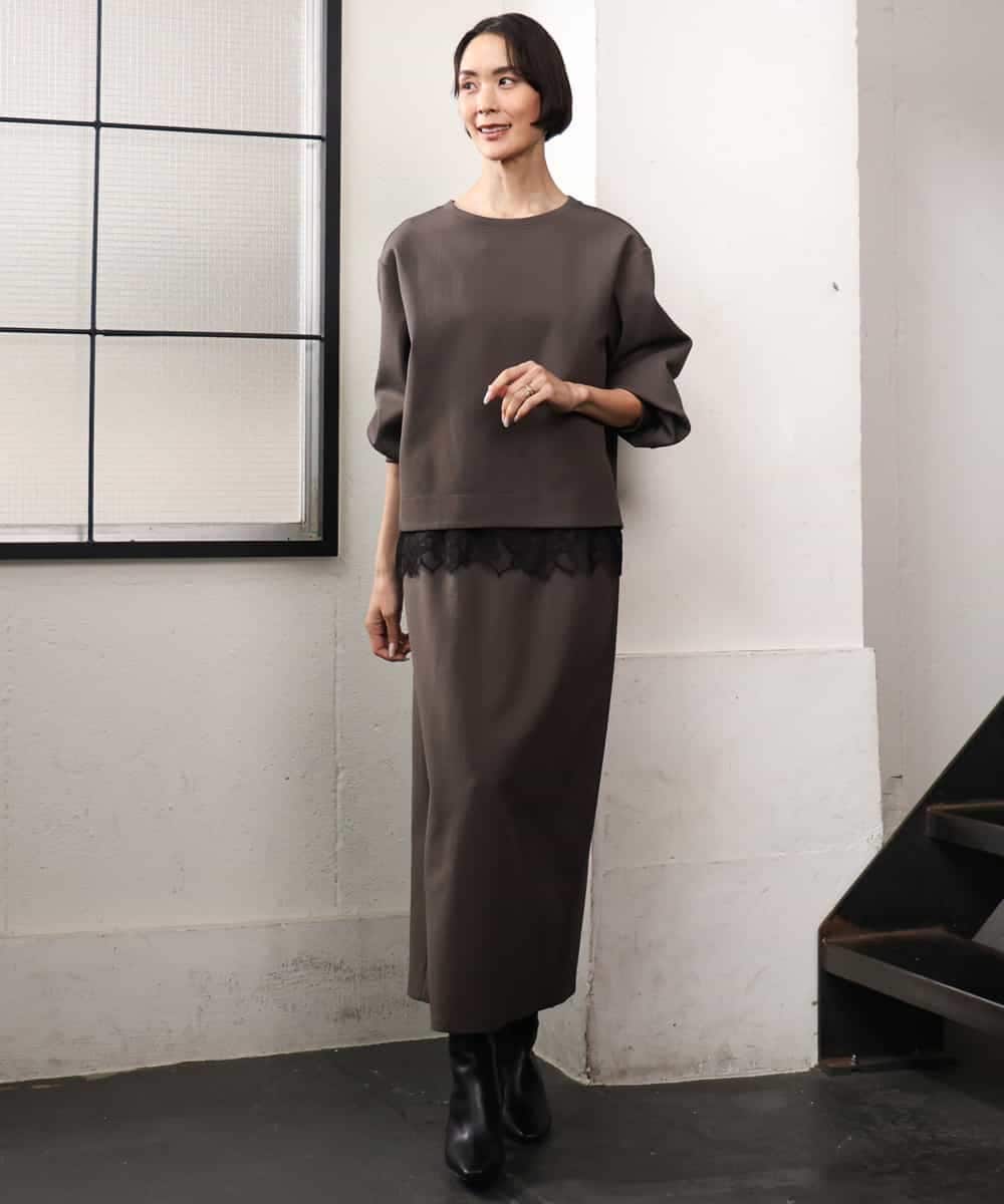 FMBAG02210 MICHEL KLEIN(ミッシェルクラン) [セットアップ対応]ダンボールニットフォルムプルオーバー チャコールブラウン