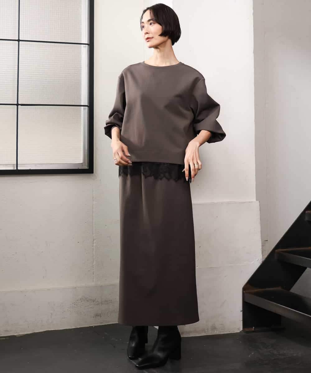 FMBAG02210 MICHEL KLEIN(ミッシェルクラン) [セットアップ対応]ダンボールニットフォルムプルオーバー チャコールブラウン