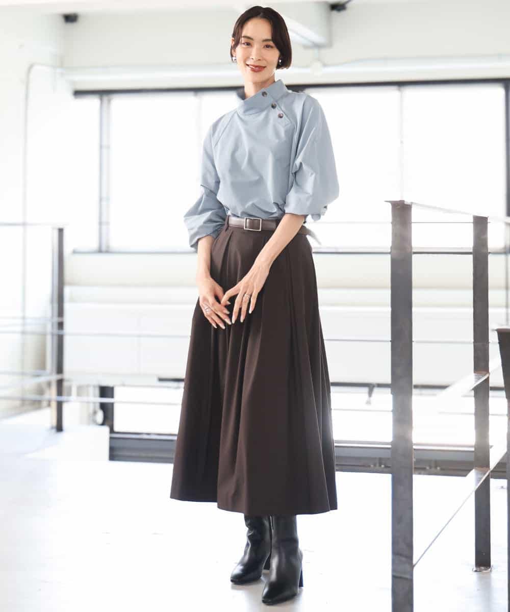 FMBAG06230 MICHEL KLEIN(ミッシェルクラン) スタンドカラーブラウス ライトブルー
