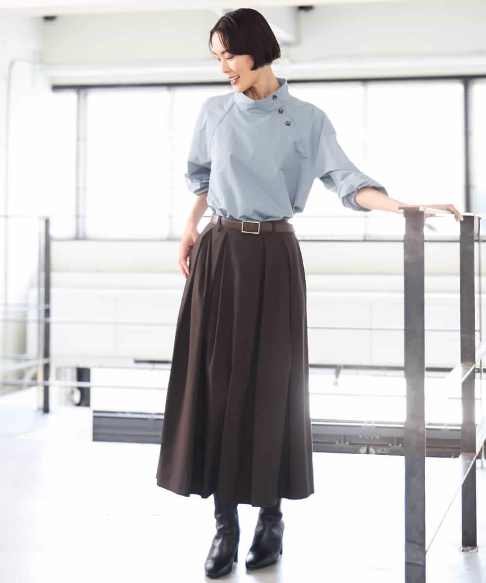 FMBAG06230 MICHEL KLEIN(ミッシェルクラン) スタンドカラーブラウス ライトブルー