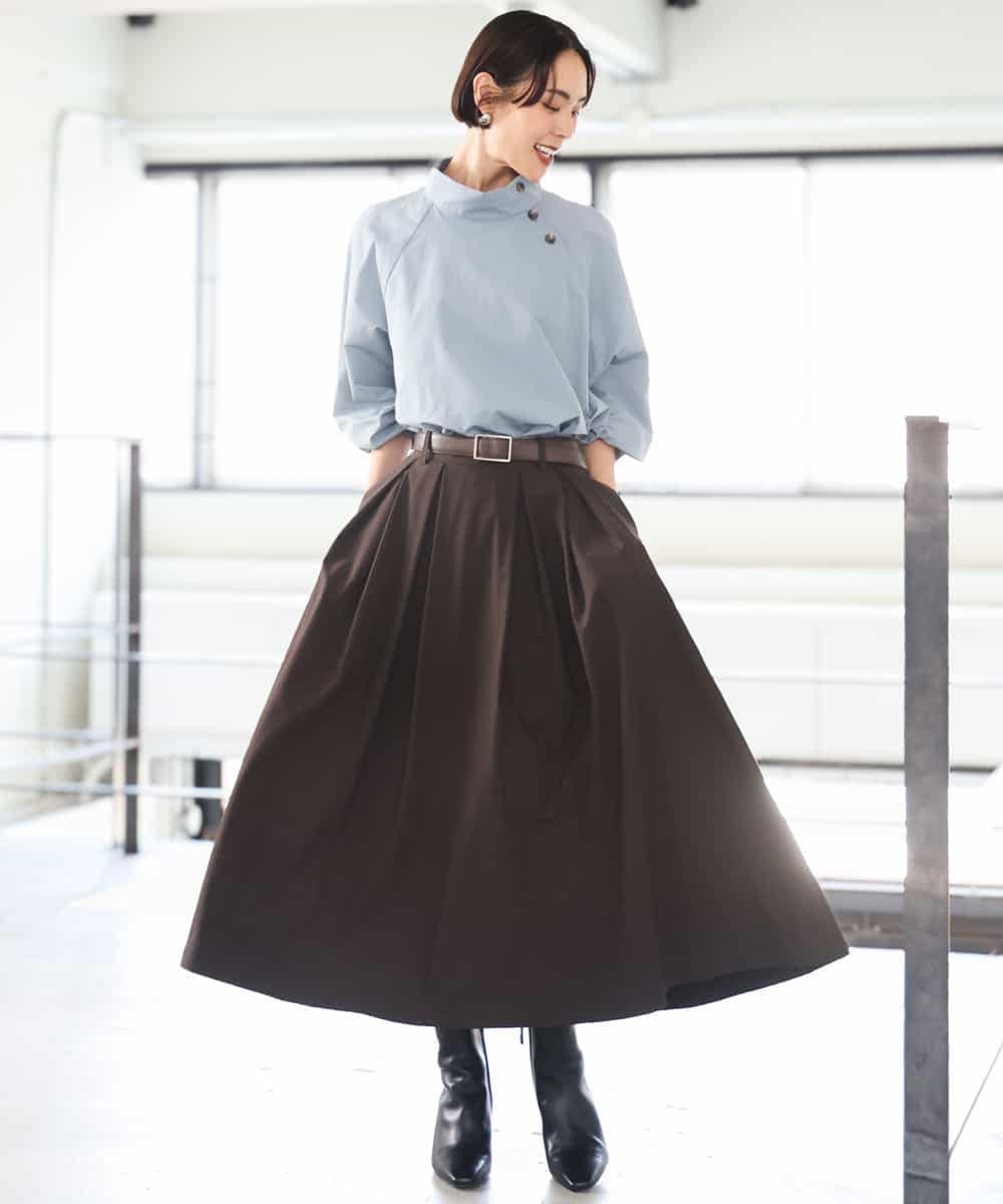 FMBAG06230 MICHEL KLEIN(ミッシェルクラン) スタンドカラーブラウス ライトブルー