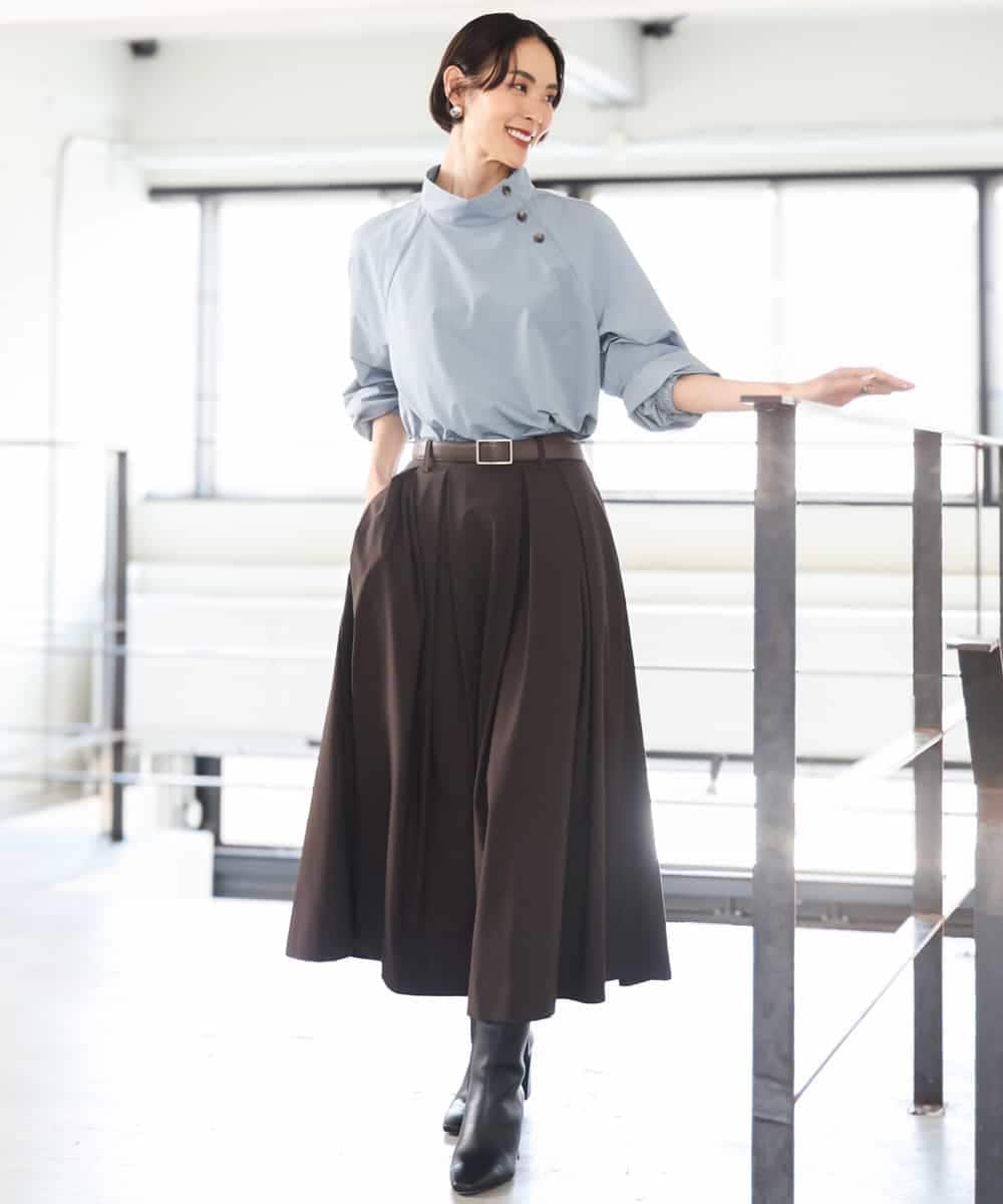 FMBAG06230 MICHEL KLEIN(ミッシェルクラン) スタンドカラーブラウス ライトブルー