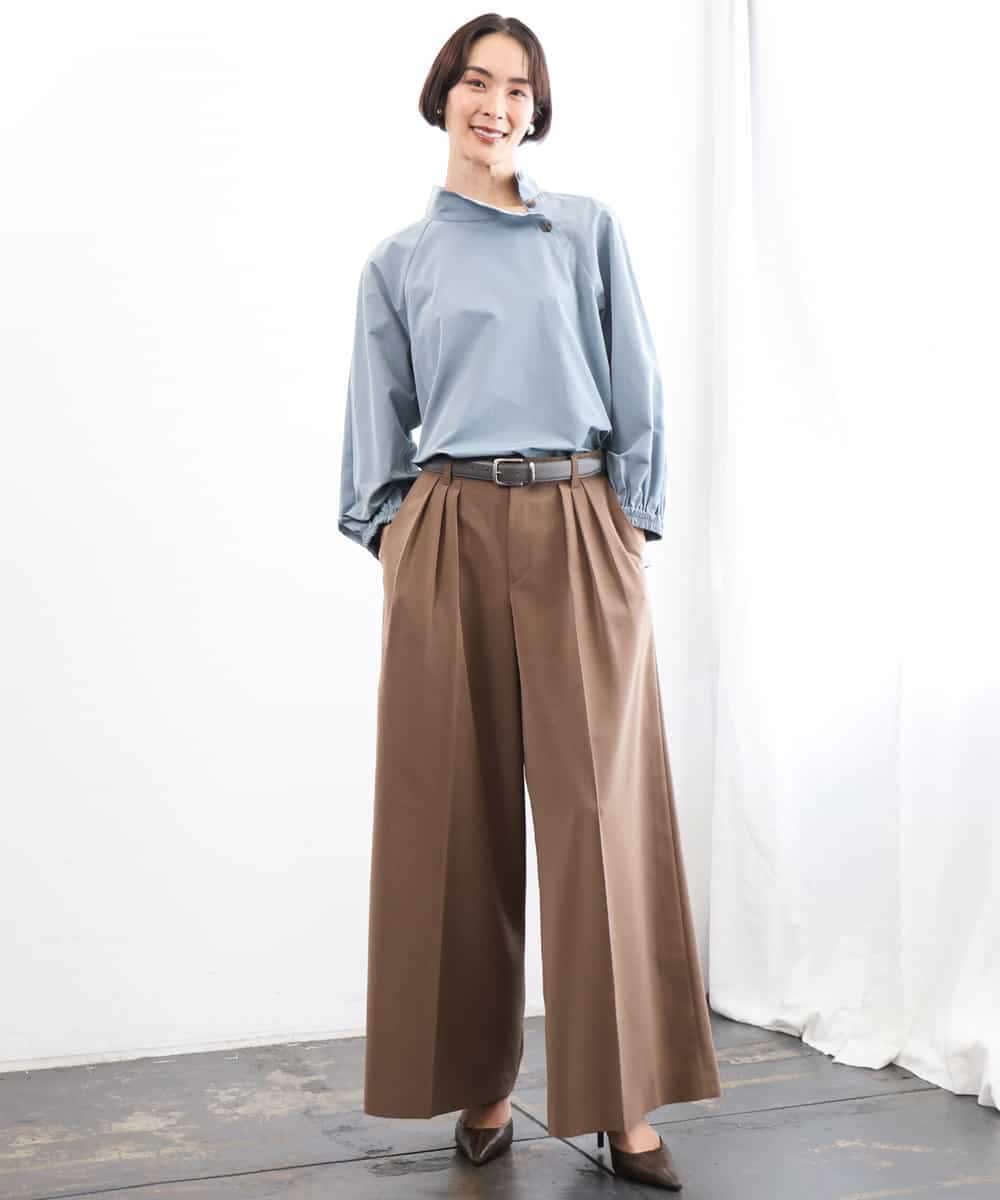 FMBAG06230 MICHEL KLEIN(ミッシェルクラン) スタンドカラーブラウス ライトブルー