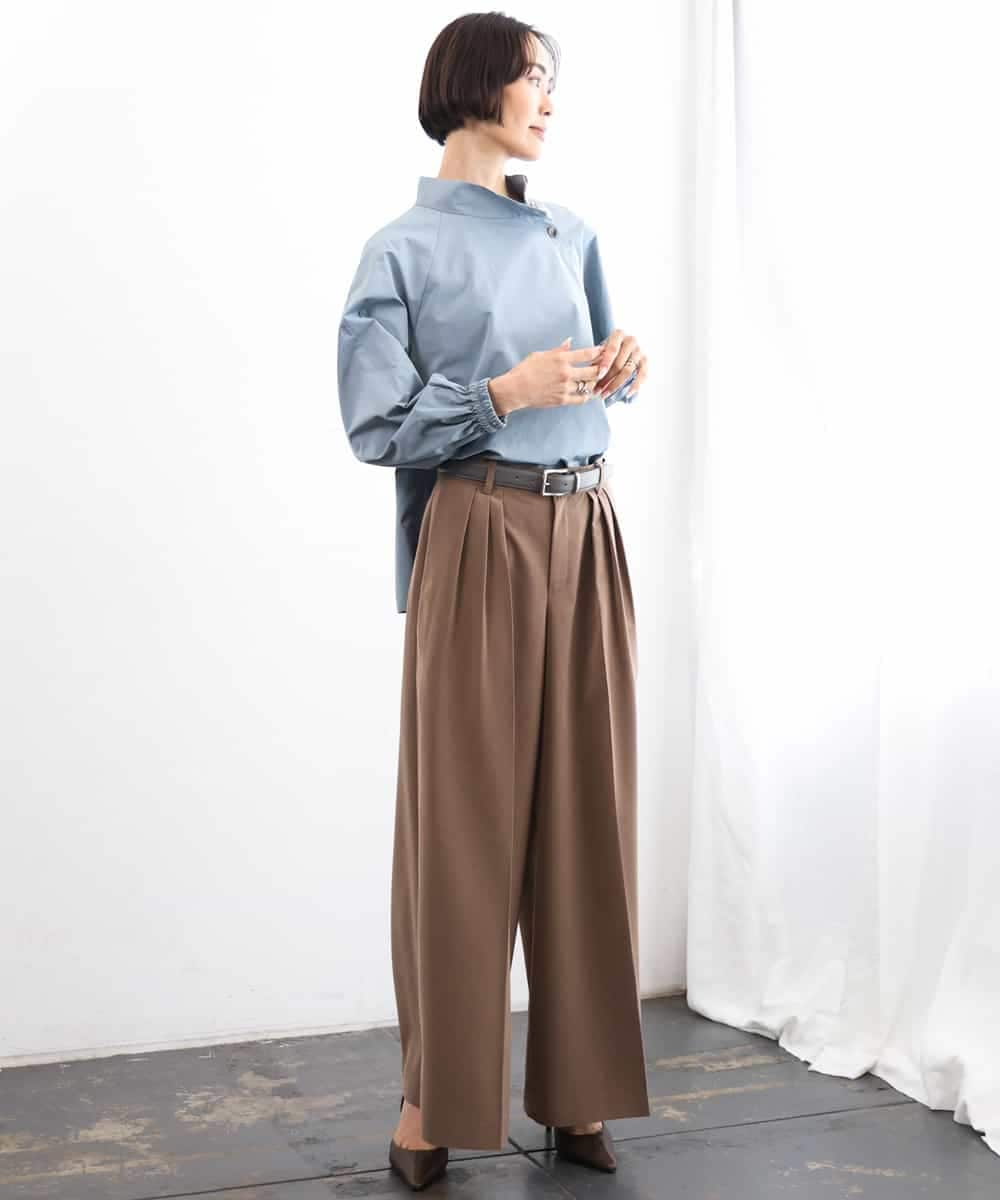 FMBAG06230 MICHEL KLEIN(ミッシェルクラン) スタンドカラーブラウス ライトブルー
