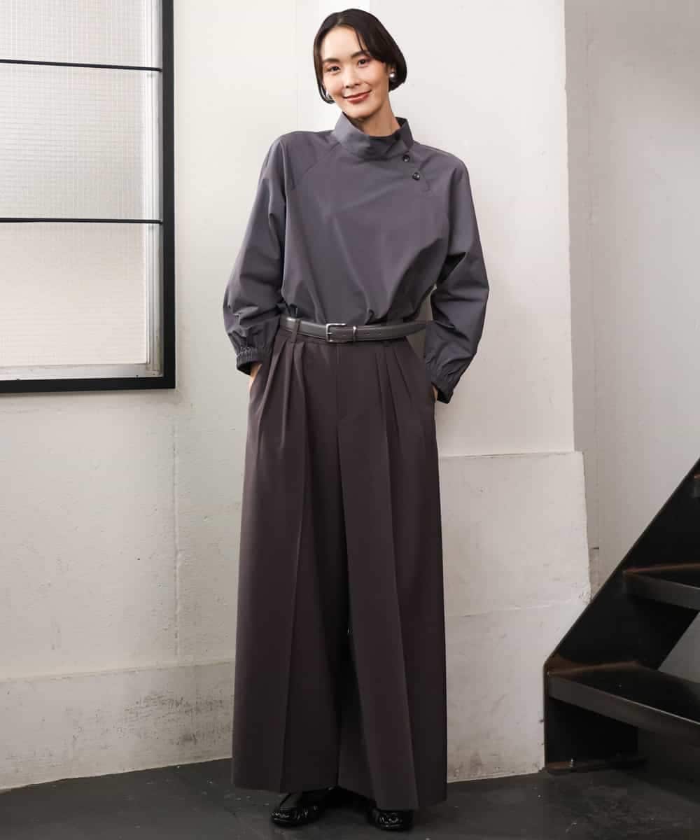 FMBAG06230 MICHEL KLEIN(ミッシェルクラン) スタンドカラーブラウス ライトブルー