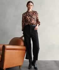 FMBAG40260 MICHEL KLEIN(ミッシェルクラン) [セットアップ対応/オリジナルプリント]レオパードサテンブラウス ベージュ
