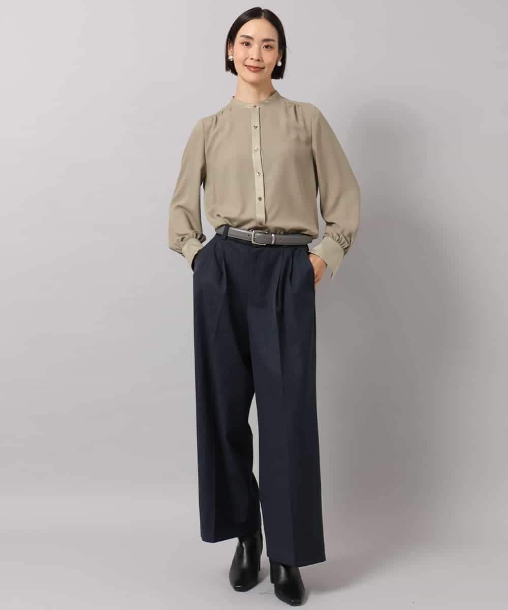 FMBAG50260 MICHEL KLEIN(ミッシェルクラン) バンドカラーサテンブラウス ピンク