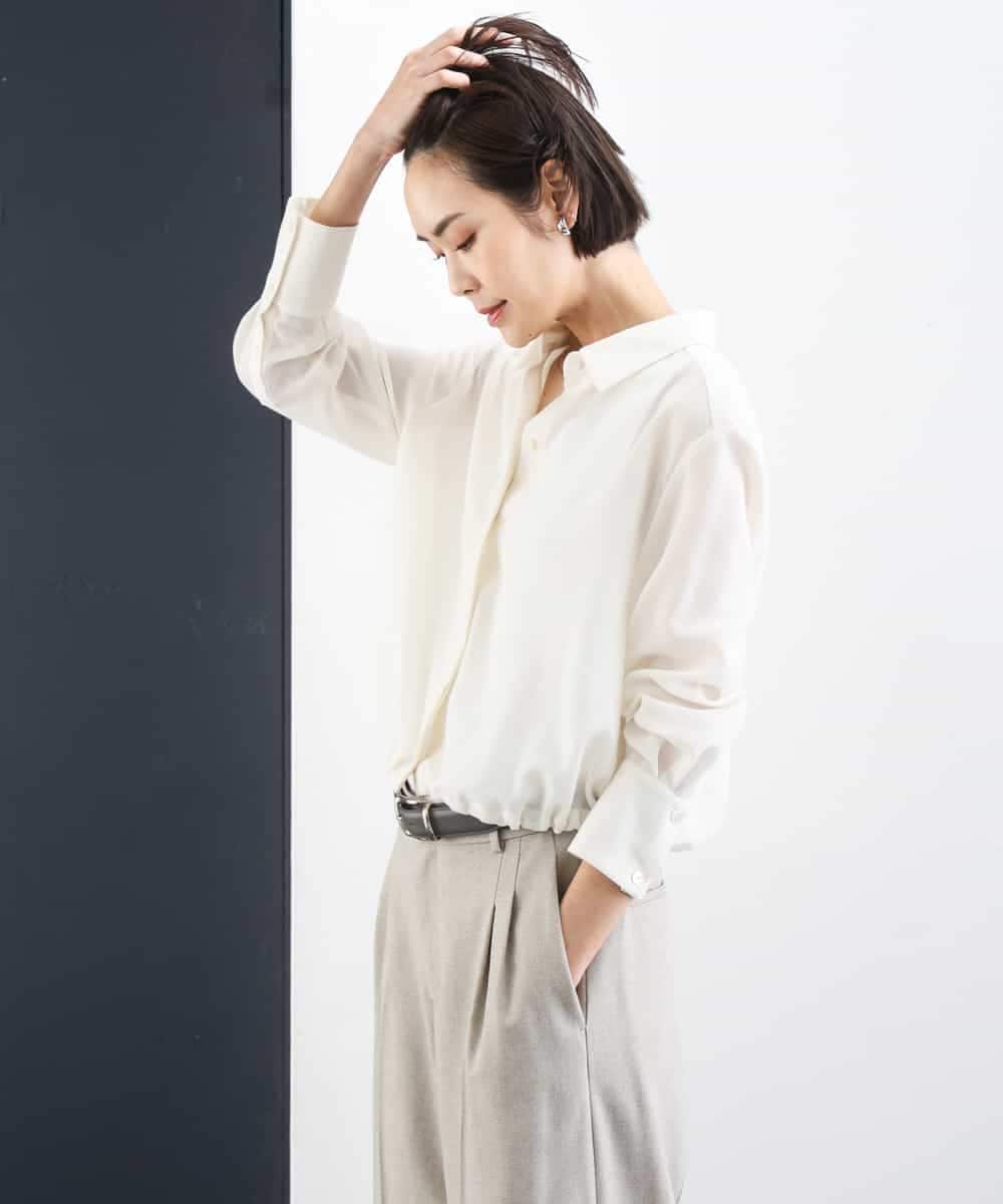FMBGD07290 MICHEL KLEIN(ミッシェルクラン) シアータッチ ドローストリングシャツブラウス アイボリー
