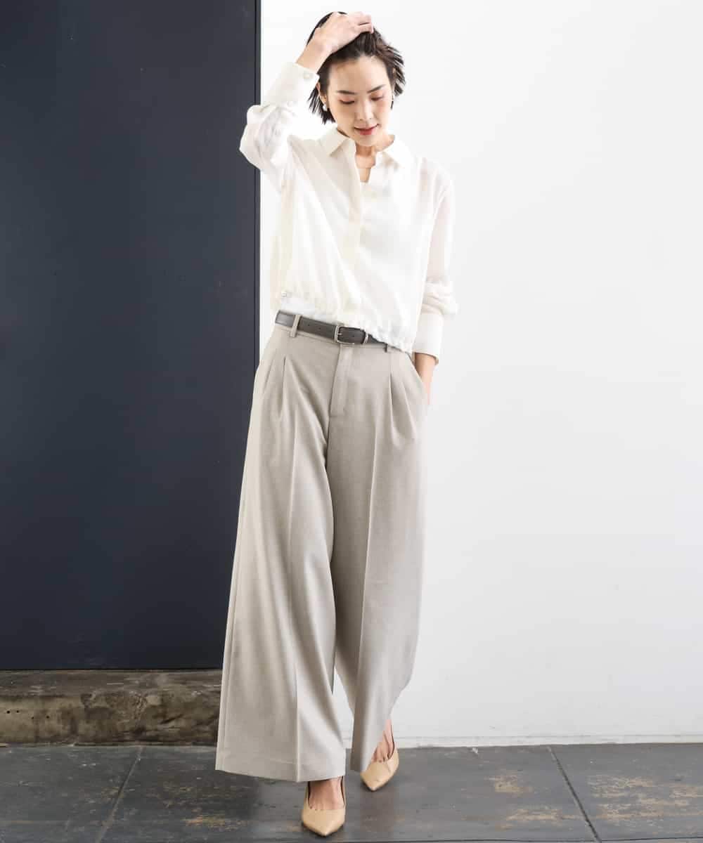 FMBGD07290 MICHEL KLEIN(ミッシェルクラン) シアータッチ ドローストリングシャツブラウス アイボリー