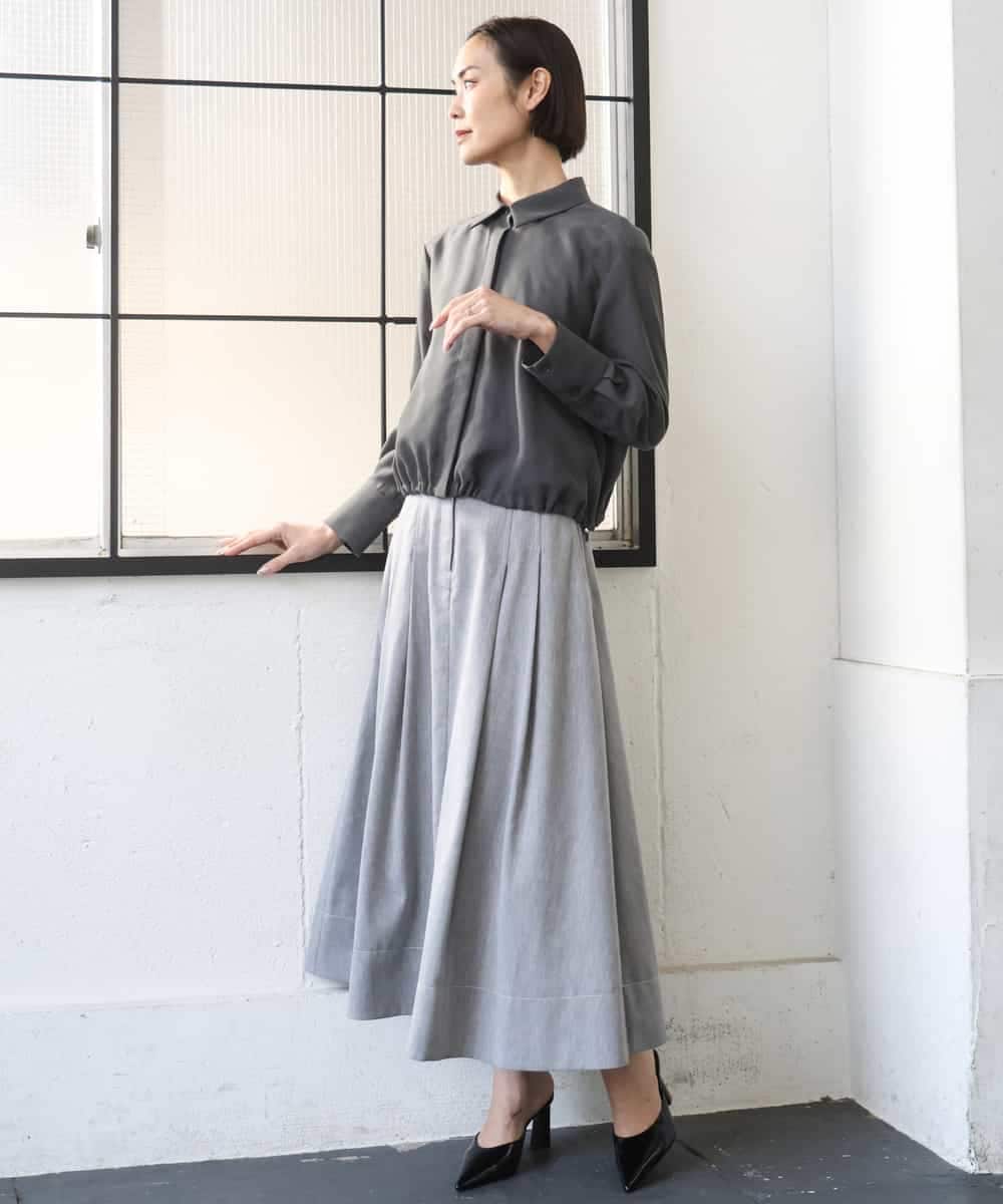 FMBGD07290 MICHEL KLEIN(ミッシェルクラン) シアータッチ ドローストリングシャツブラウス アイボリー