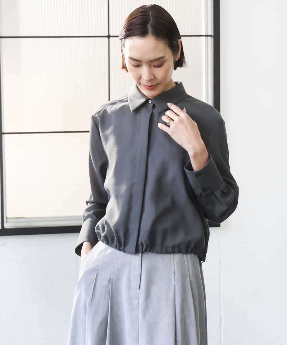 FMBGD07290 MICHEL KLEIN(ミッシェルクラン) シアータッチ ドローストリングシャツブラウス ダークグレー