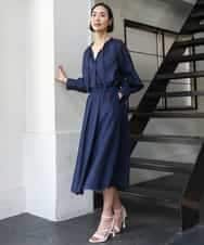 FMBGE10360 MICHEL KLEIN(ミッシェルクラン) [セットアップ対応]ライトワッフルリボンスキッパーブラウス ネイビー