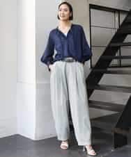 FMBGE10360 MICHEL KLEIN(ミッシェルクラン) [セットアップ対応]ライトワッフルリボンスキッパーブラウス ネイビー