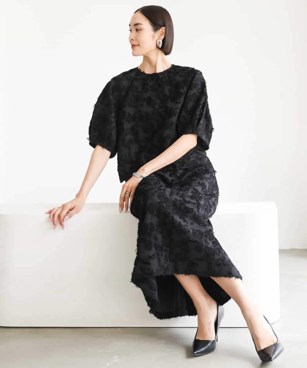 FMBHD05230 MICHEL KLEIN(ミッシェルクラン) [セットアップ対応]フラワージャカードブラウス ブラック