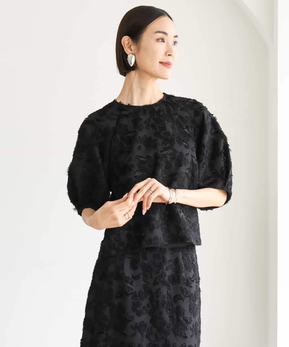 FMBHD05230 MICHEL KLEIN(ミッシェルクラン) [セットアップ対応]フラワージャカードブラウス ブラック