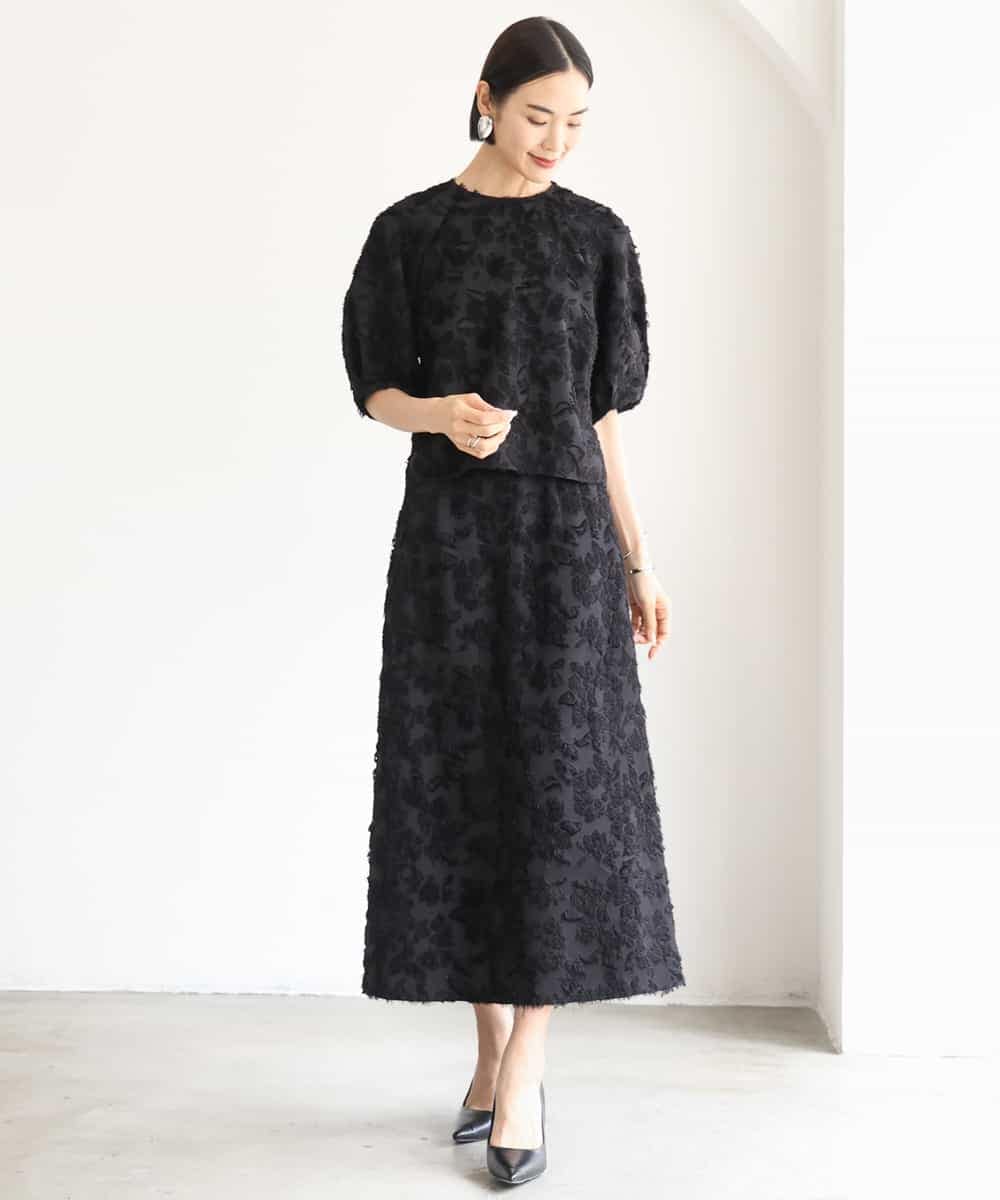 FMBHD05230 MICHEL KLEIN(ミッシェルクラン) [セットアップ対応]フラワージャカードブラウス ブラック