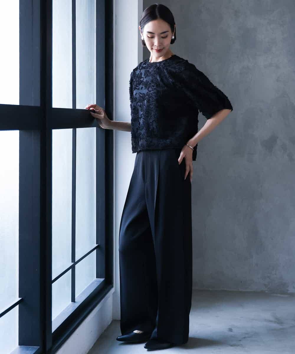 FMBHD05230 MICHEL KLEIN(ミッシェルクラン) [セットアップ対応]フラワージャカードブラウス ブラック