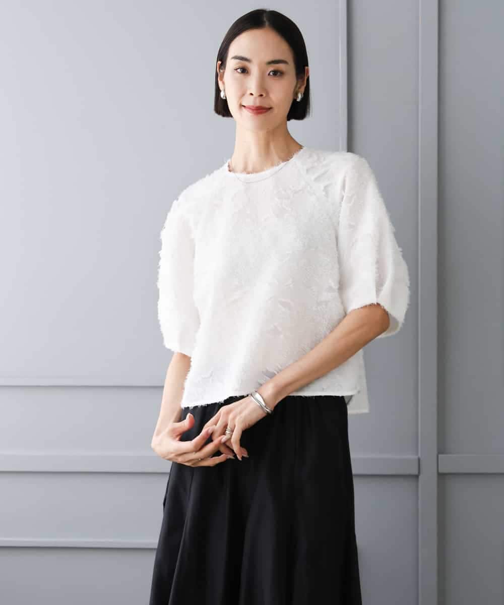 FMBHD05230 MICHEL KLEIN(ミッシェルクラン) [セットアップ対応]フラワージャカードブラウス ブラック